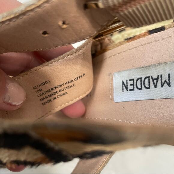 Steve Madden Kloudd calf hair leopard wedge strappy heels size 10 - Picture 8 of 9